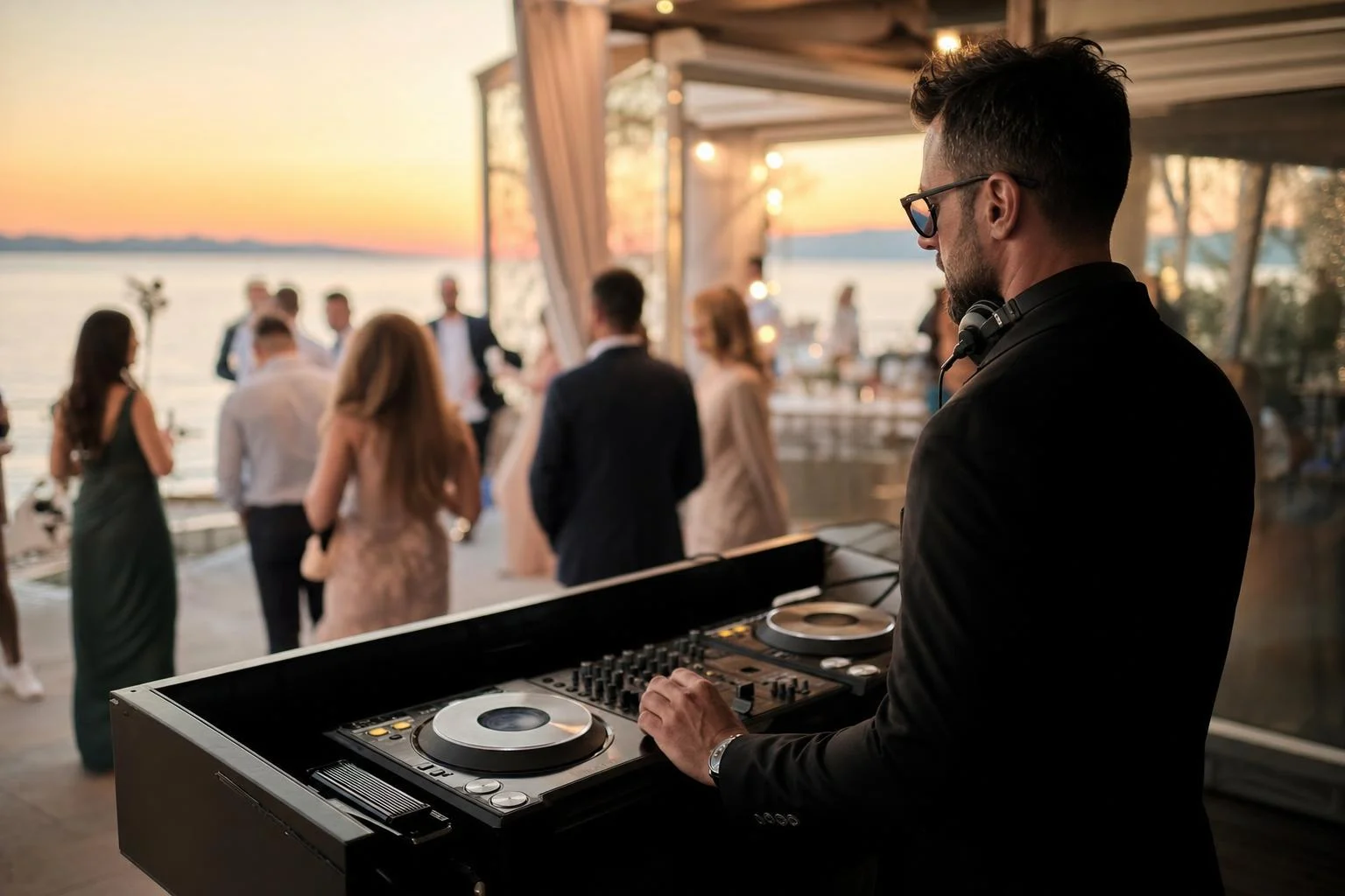 DJ pult s ozvučenjem i rasvjetom pripremljen za nastup na vjenčanju
